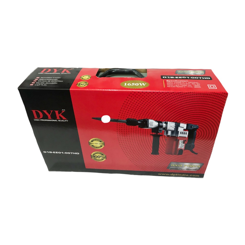 DYK D1B-EE01-007HD | Electric Demolition Hammer | Breaker | 1650W | 3600 BMP | 7.5 KG | High-Grade Aluminum Body | Lock on Switch with Variable Speed | Waterproof and Dust-proof | 6 Months Armature Warranty | Heavy Duty | Quality Product - Image 3