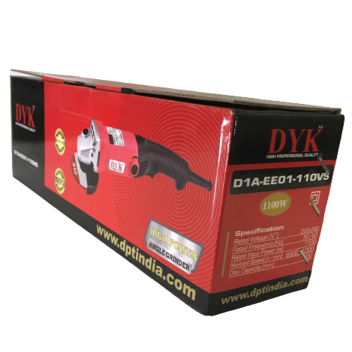 DYK D1A-EE01-110VS | Angle Grinder | 4 in. | 100mm | 1100W | 11000 RPM | 6 Months Armature Warranty | Toggle Switch | Water and Dust Proof | Double Insulation | Anti Vibrational Side Handle - Image 2
