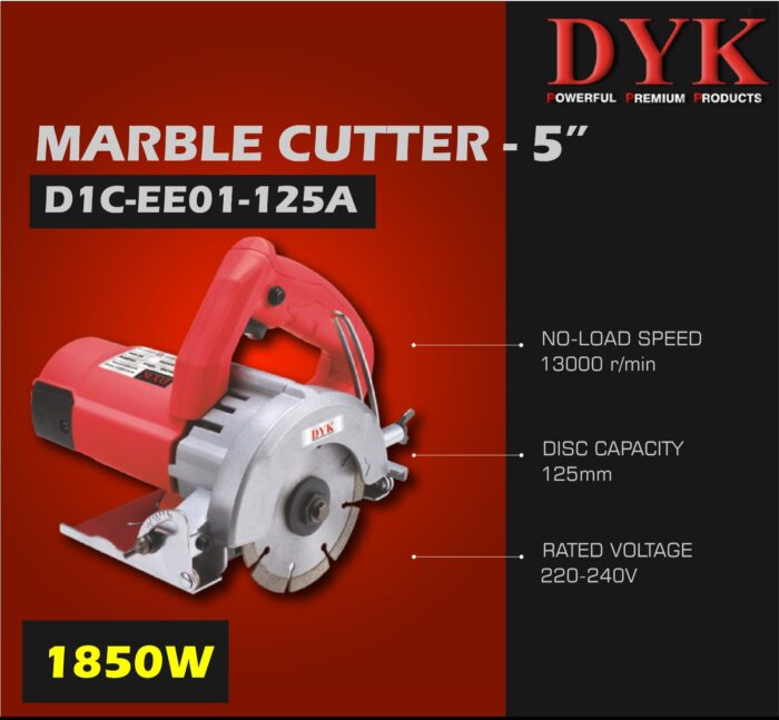 DYK D1C-EE01-125A | Marble Cutter | 5 In. | 125mm | 1850W | 13000 RPM | 6 Moths Armature Warranty | Water and Dust Proof | Double Insulation Winding | 45 Degree Bevel Cutting - Image 9
