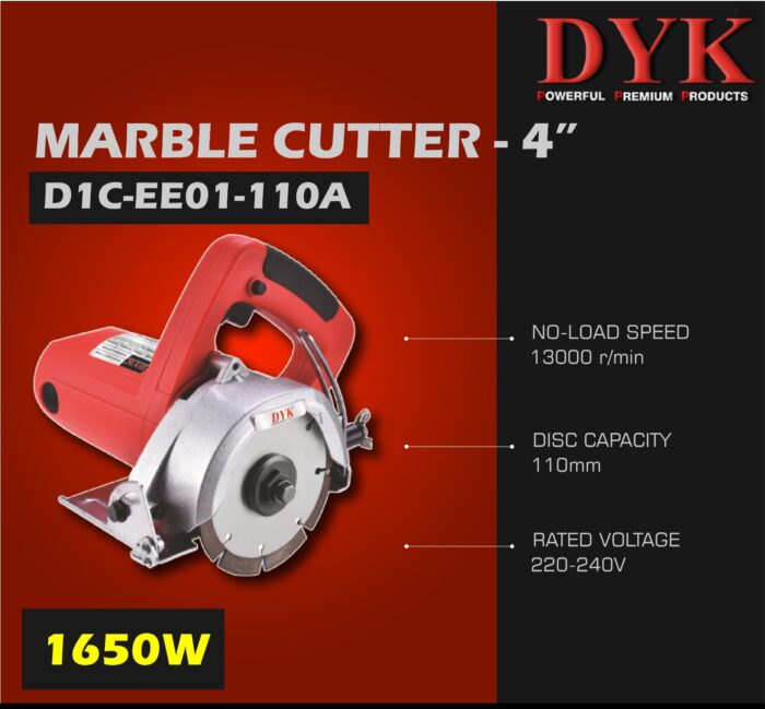 DYK D1C-EE01-110A | Marble Cutter | 4 In. | 110mm | 1650W | 13000 RPM | 6 Months Armature Warranty | Water and Dust Proof | Double Insulation Winding | 45 Degree Bevel Cutting - Image 3