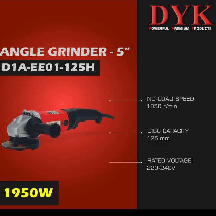 DYK D1A-EE01-125H | Angle Grinder | 5 in. | 125mm | 1950W | 8500 RPM | 6 Months Armature Warranty | Toggle Switch | Water and Dust Proof | Double Insulation | Anti Vibrational Side Handle | Extra Heavy Duty | Best in Class - Image 9
