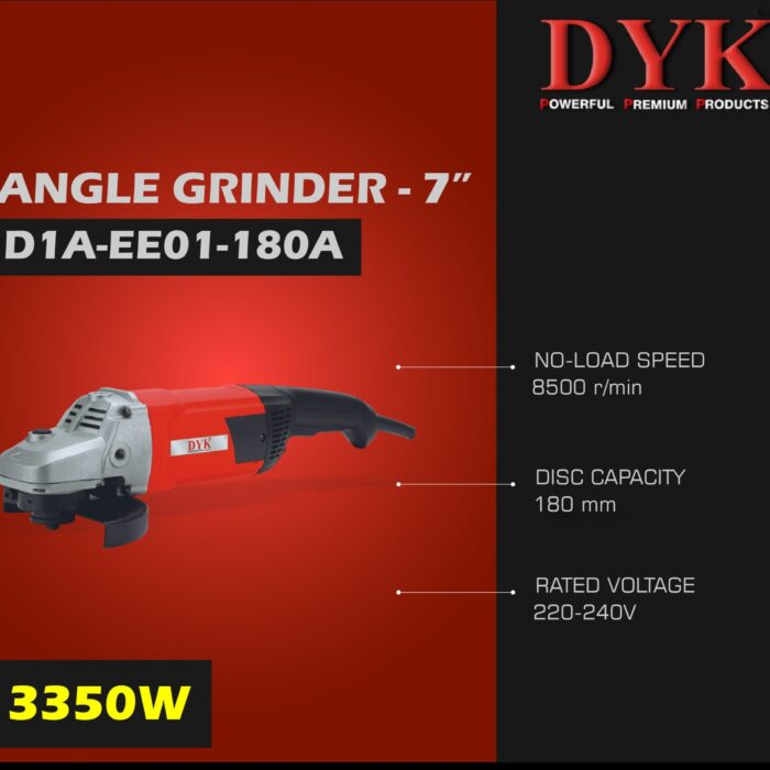 DYK D1A-EE01-180A | Angle Grinder | 7 in. | 180mm | 3350W | 8500 RPM | 6 Months Armature Warranty | Toggle Switch | Water and Dust Proof | Double Insulation | Anti Vibrational Side Handle | Extra Heavy Duty | Best in Class - Image 3
