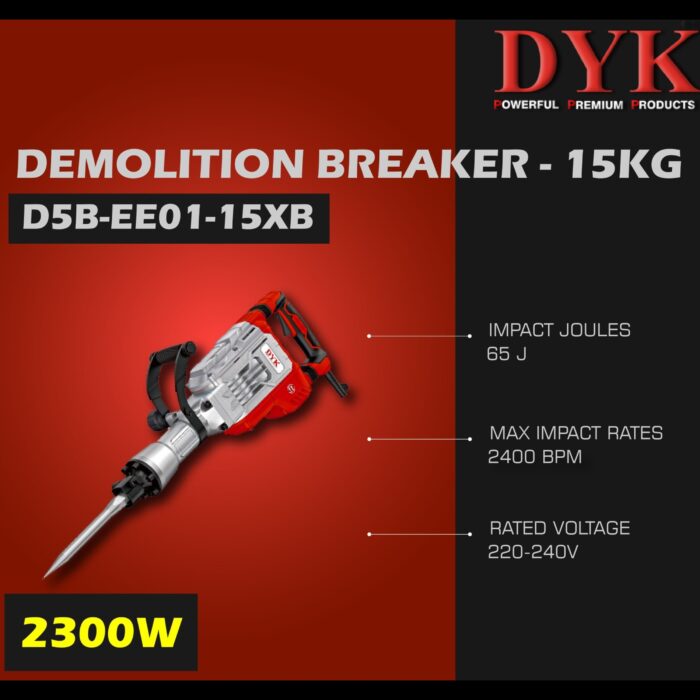 DYK D5B-EE01-15XB | Electric Demolition Hammer | Breaker | 2300W | 16 KG | High-Grade Aluminum Body | Flat Strip Switch with Variable Speed | Waterproof and Dustproof | 6 Months Armature Warranty | Heavy Duty | Quality Product - Image 4