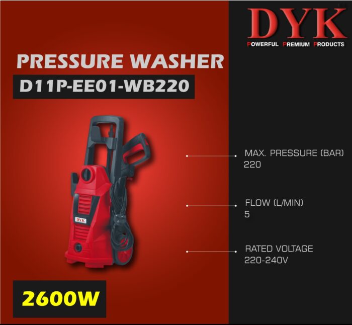 DYK D11P-EE01-WB220 | High Pressure Washer | 180 bar | 2600W | 6 Months Armature Warranty | Rust and Water Proof | 10L/min Flow | Auto Stop | Heavy Duty | Best in Class - Image 5