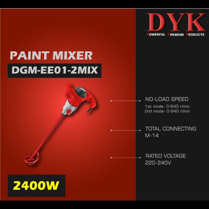 DYK DGM-EE01-2MIX | Paint & Putty Mixer | 1650 W | Road Type | Spiral 22″ | 2 Mode Operation | Full Copper | Variable Speed | Waterproof | 6 Months Armature Warranty | Heavy Duty Quality - Image 4