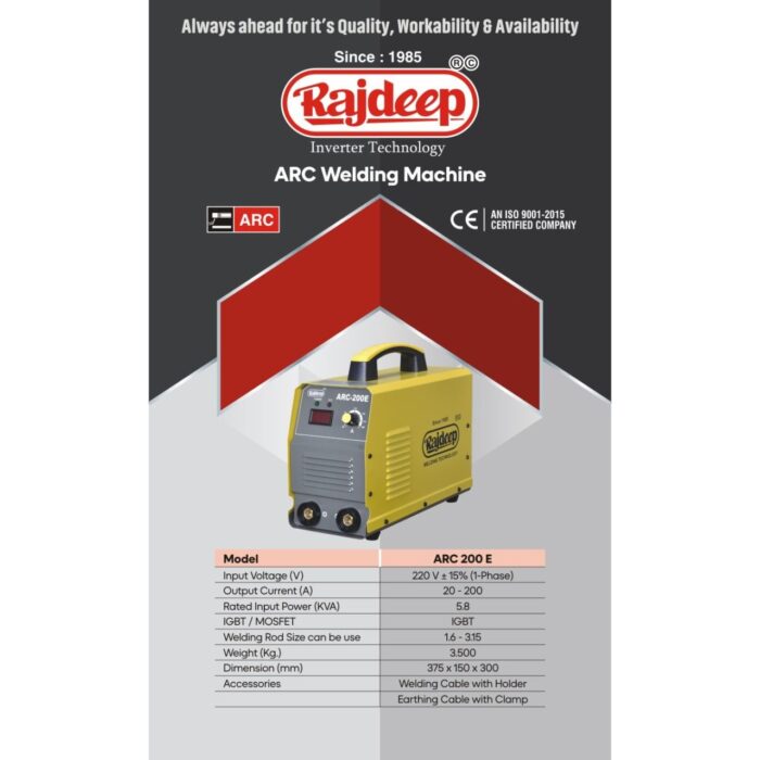 Rajdeep ARC 200E | Welding Machine | 200A | 1 Phase | Current Rating- 200A | Single Phase 220V | IGBT Technology | Digital Display | Road Size 1.5 – 3.15 mm | Heavy Duty | Quality Product - Image 6
