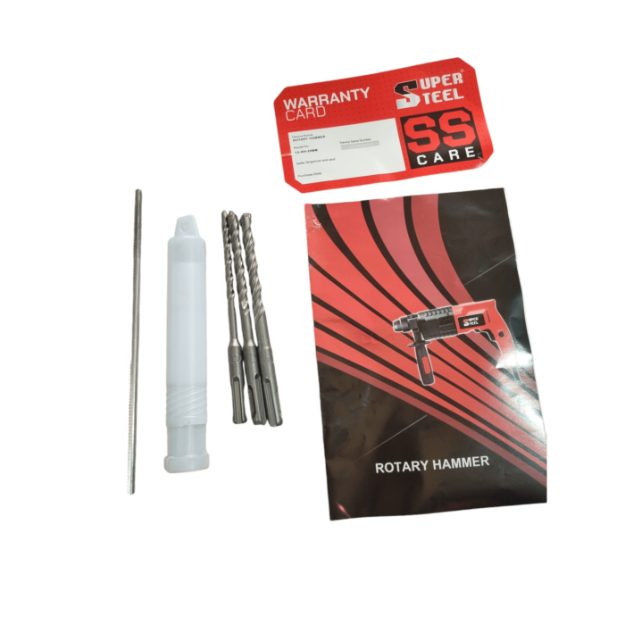 Super Steel SS-RH-20MM | Rotary Hammer Drill | 20mm | 2050W | 0-850 RPM | 6 Month Armature Warranty | Water and Rust Proof | 3 Pcs Drill Bits | Copper Motor | Reverse Forward Function | Variable Speed | Two Mode | Pistol Type Handle | Heavy Duty - Image 6